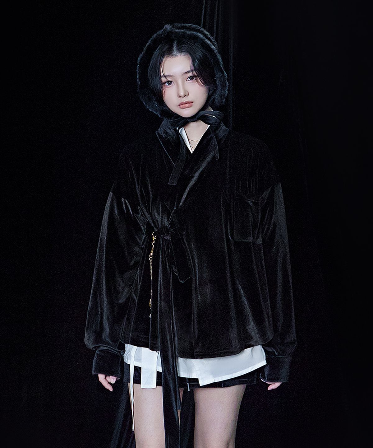 티엠쓰리(TM3) 심야 벨로아 트레이닝 저고리 치마 세트 블랙