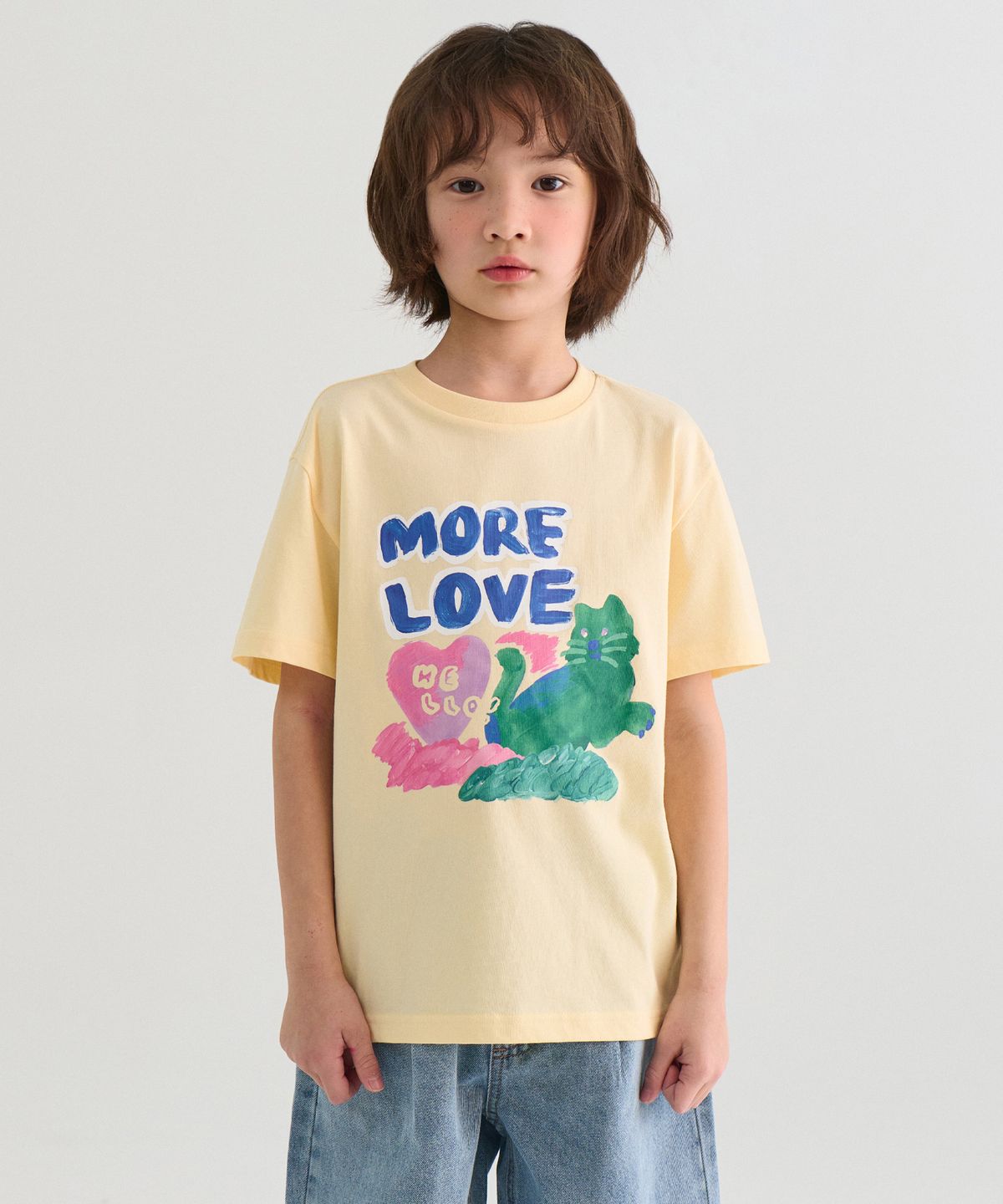 무신사 스탠다드 키즈(MUSINSA STANDARD KIDS) 모어 러브 릴렉스드 티셔츠 [레몬 크림]