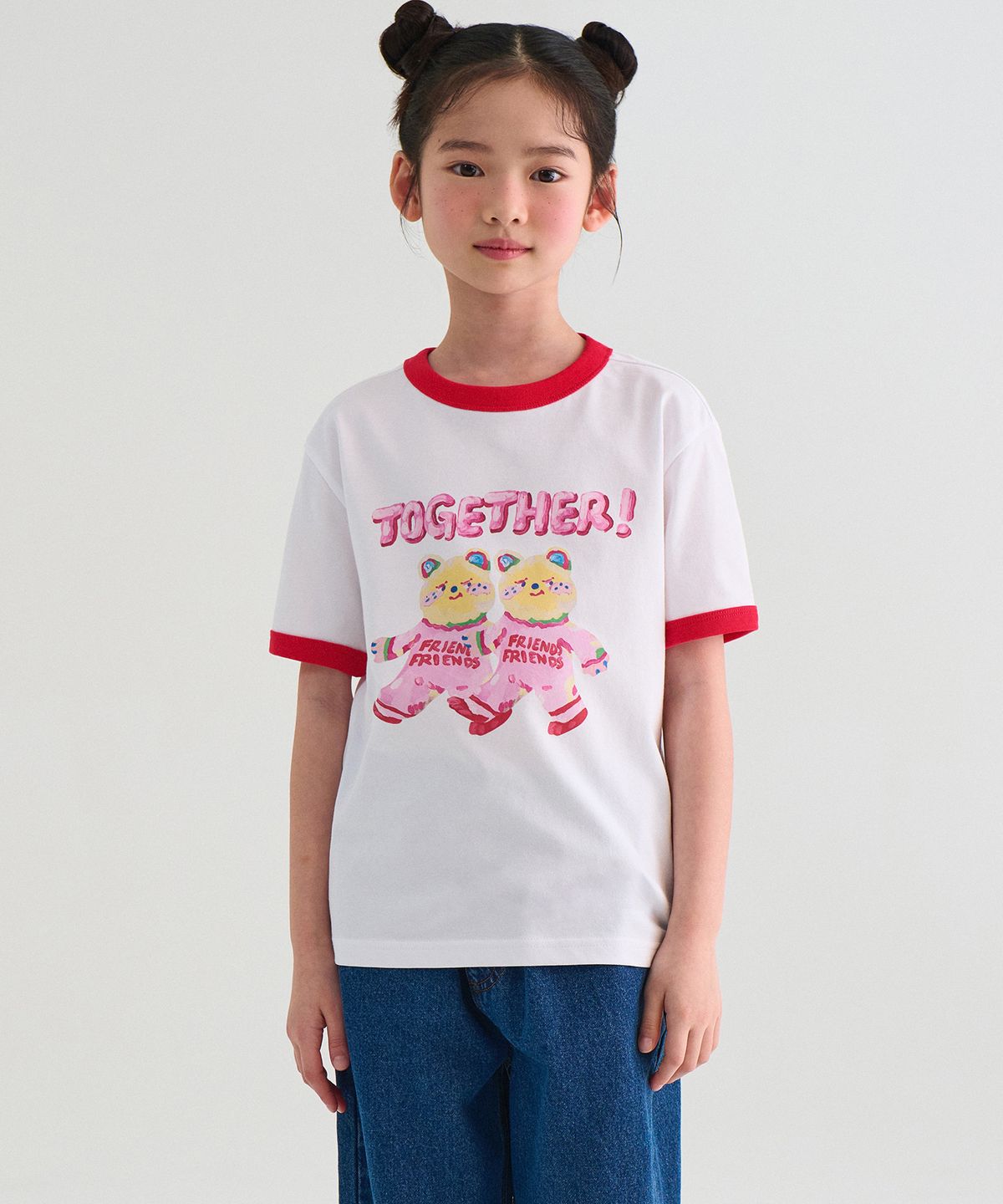 무신사 스탠다드 키즈(MUSINSA STANDARD KIDS) 투게더  릴렉스드 링거 티셔츠 [화이트]