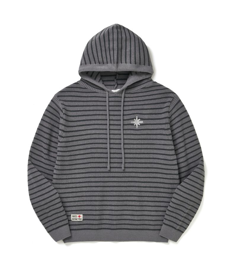 FAVICON LOGO STRIPE KNIT HOODY CHARCOAL
