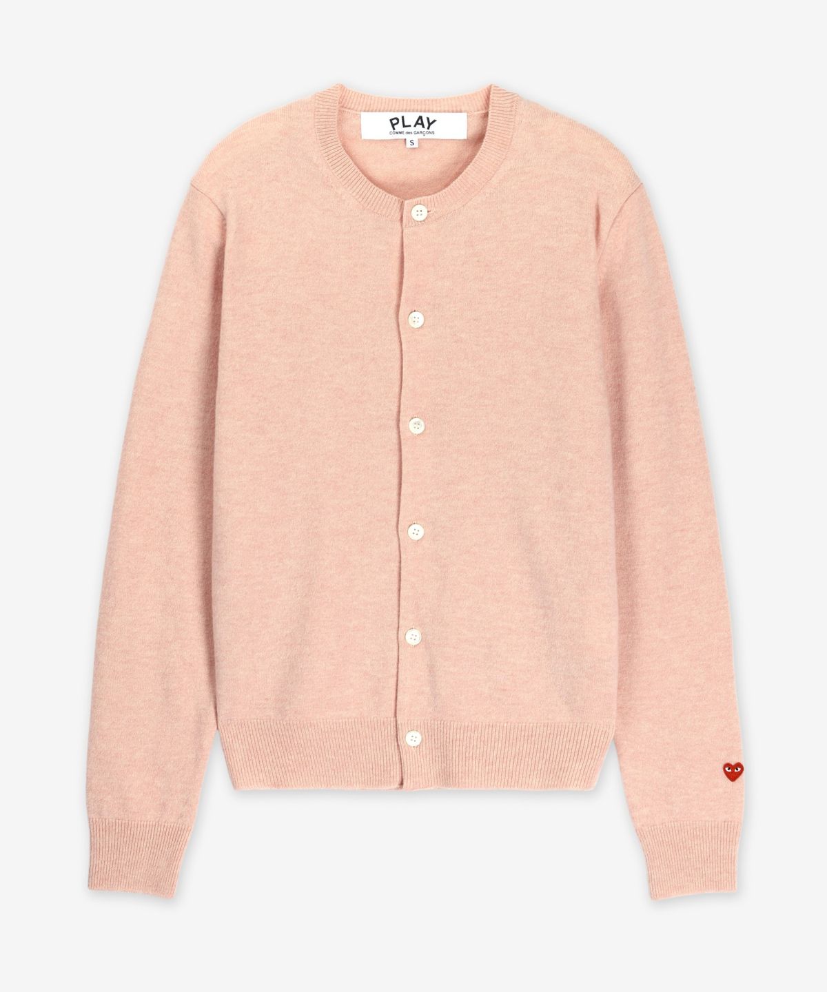 꼼데가르송 플레이(COMME DES GARCONS PLAY) 스몰 레드 하트 로고 가디건 - 라이트 핑크 / AXN0910515