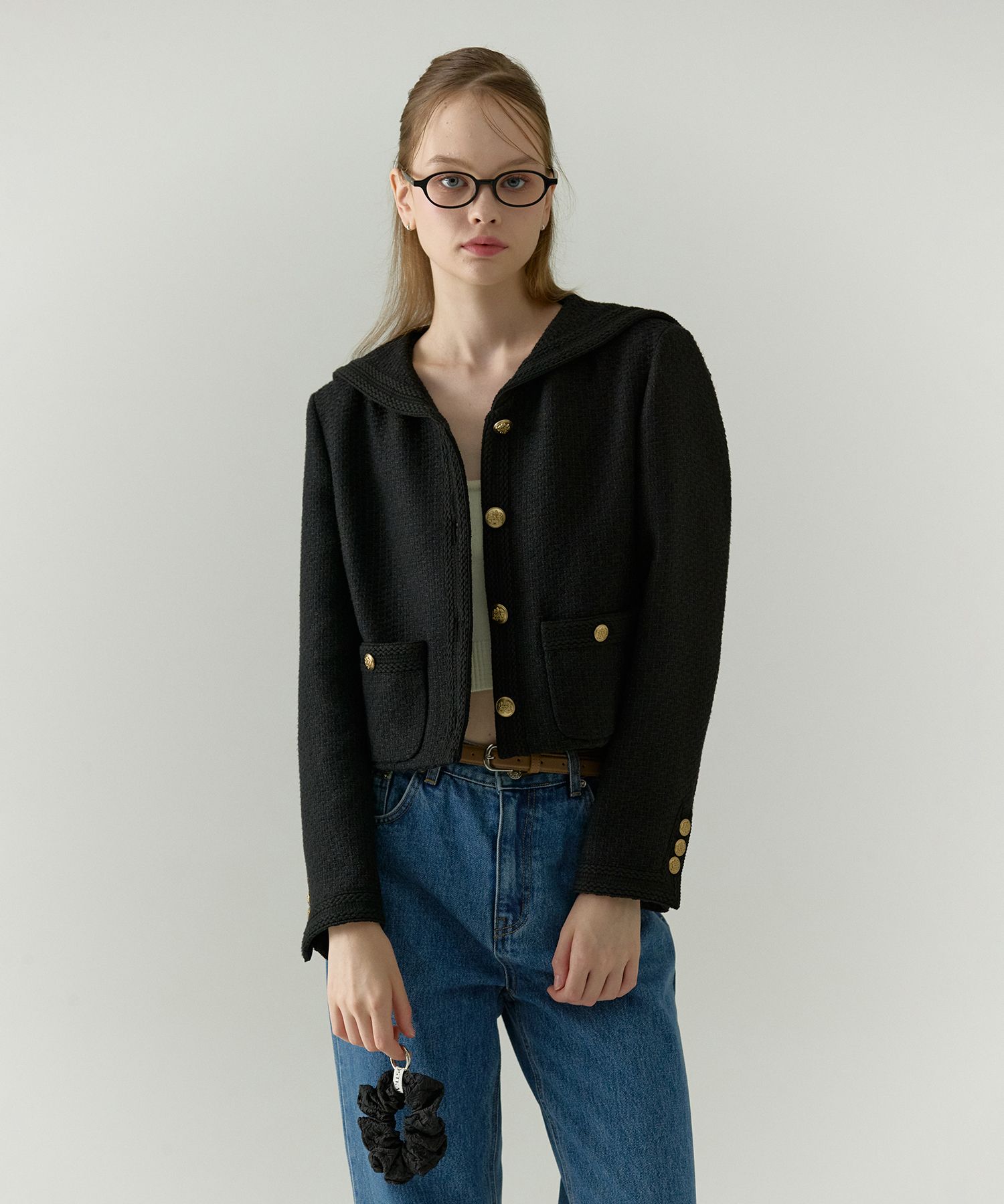 ★OSTKAKA★ Tweed Crop Jacket_3colors MUSINSA | OSTKAKA Sailor Tweed Crop Jacket Black Tee