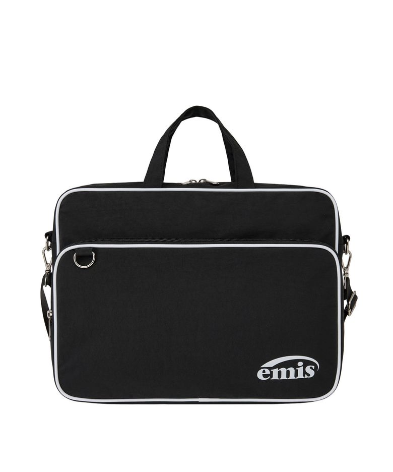 NYLON ZIP-POCKET MESSENGER BAG-BLACK