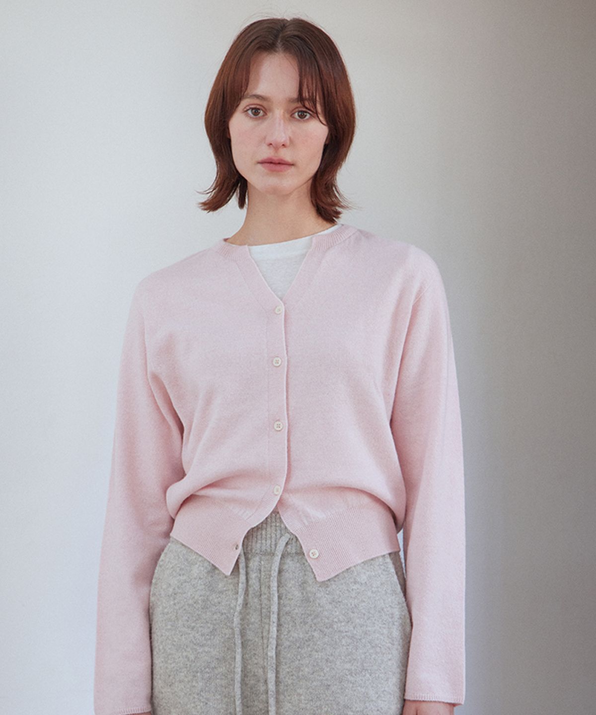 스텝어라운드(STEP AROUND) Cashmere whole garment round cardigan_BABY PINK