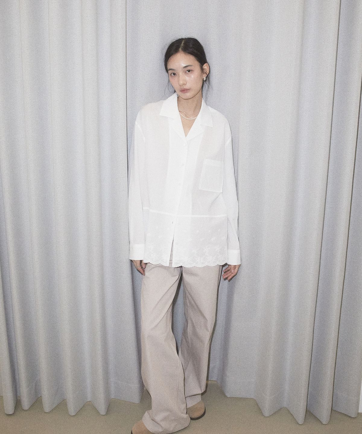 잇터(ITER) Two way overfit lace shirt_White