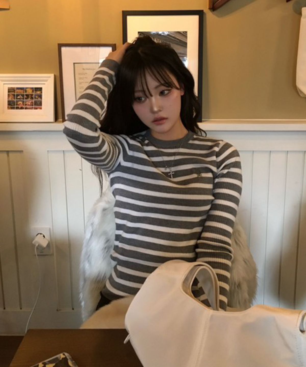 잇터(ITER) Logo Stripe Long sleeve Knit_GREY