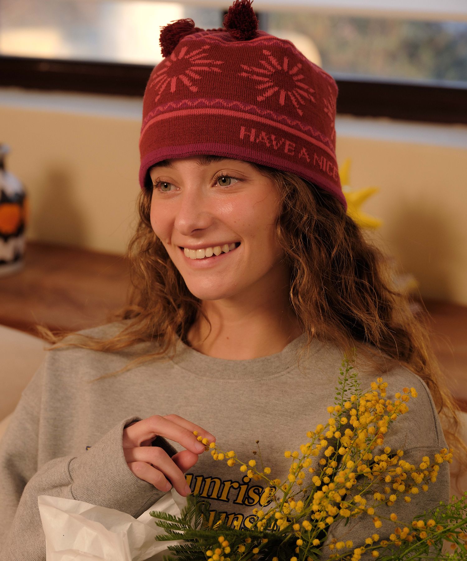 MUSINSA公式 | HELLO SUNRISE HS Symbol Tassel beanie_Red