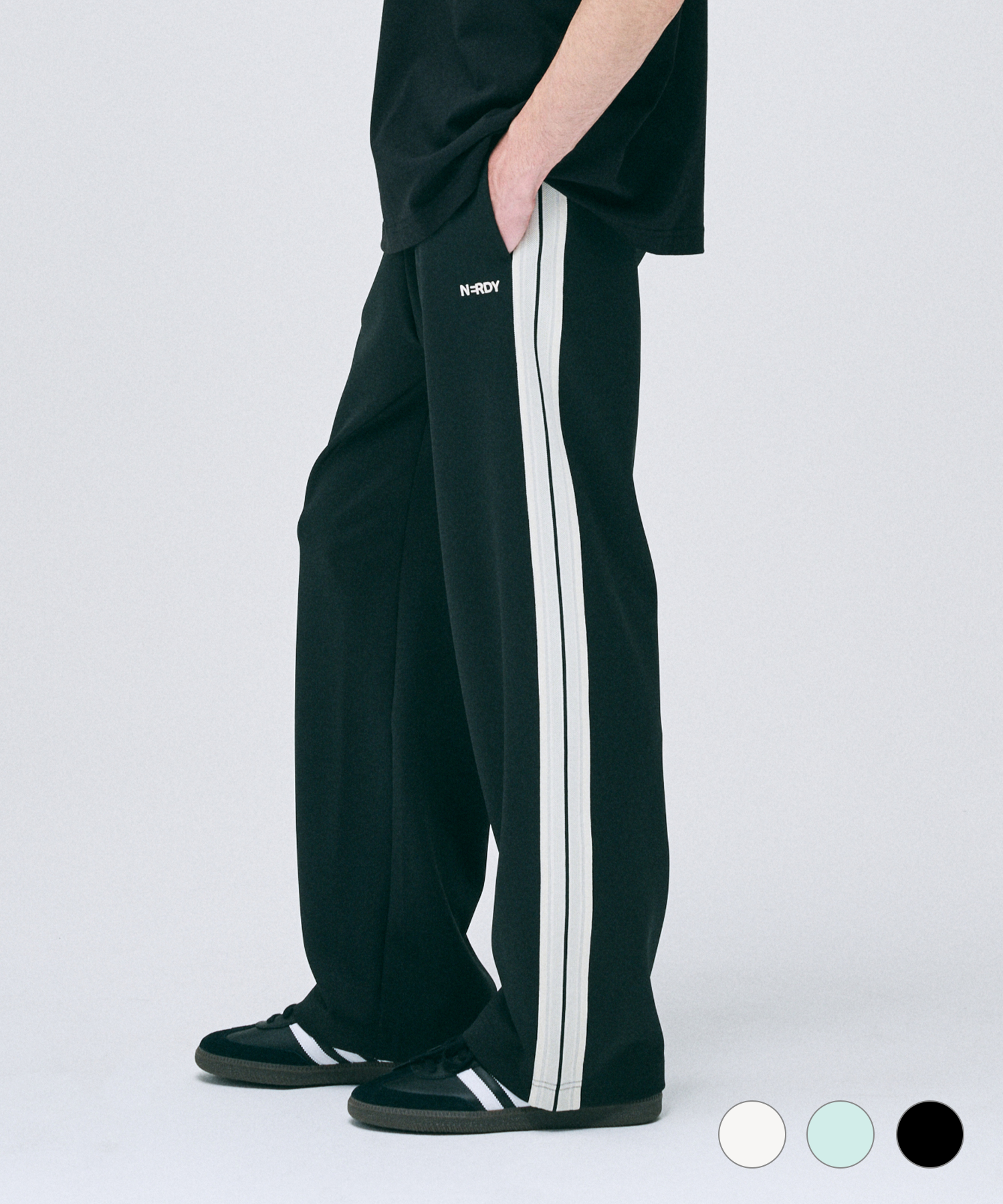 ●NERDY● Minimal Jacquard Tape Track Set (3色) unisex MUSINSA | NERDY Jacquard Tape Track Pants (Black/Ivory/Light
