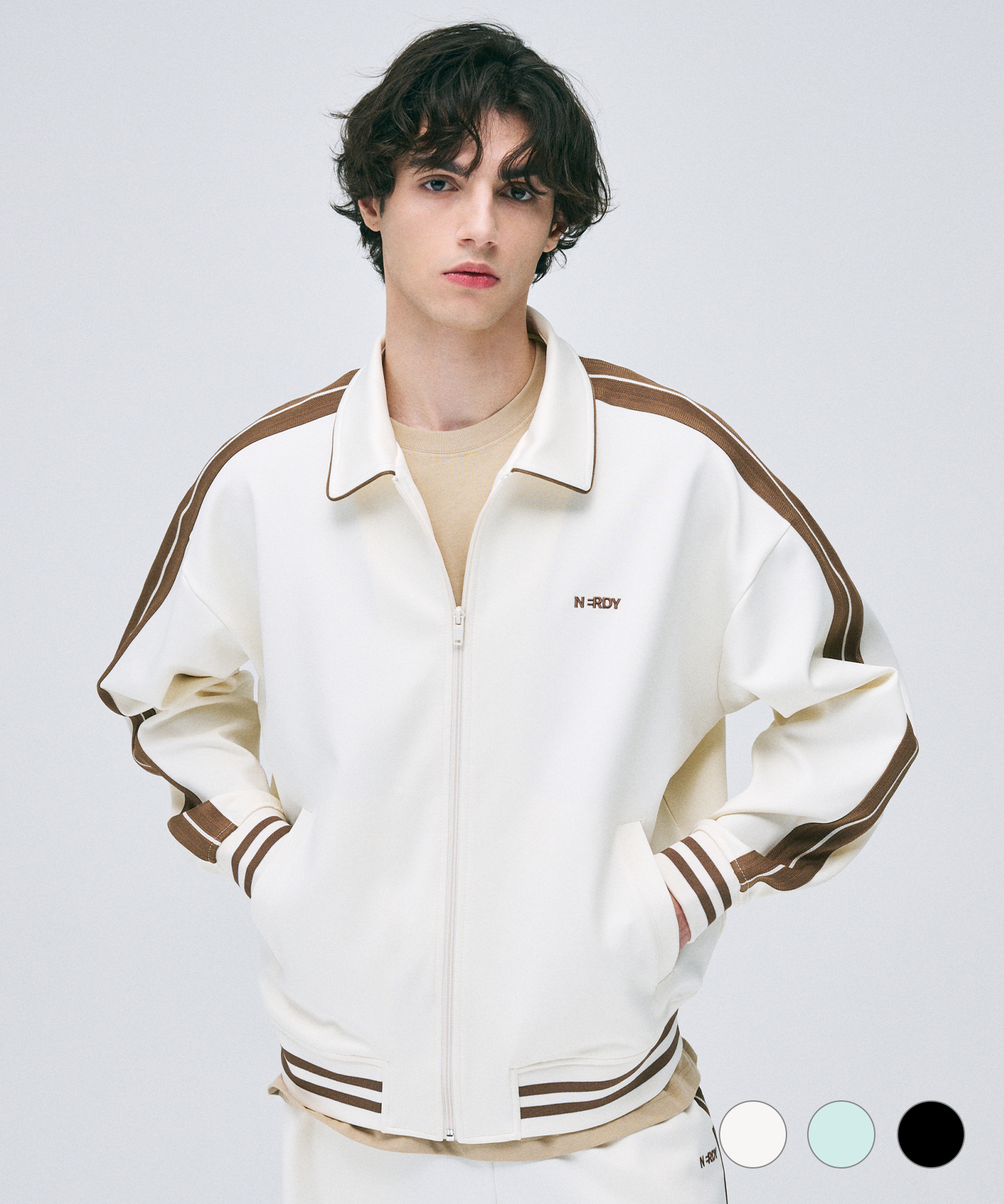 ☆NERDY☆ Minimal Jacquard Tape Track Top Black Cream Light MUSINSA | NERDY [Celebrity Worn] Minimal Jacquard Tape Track
