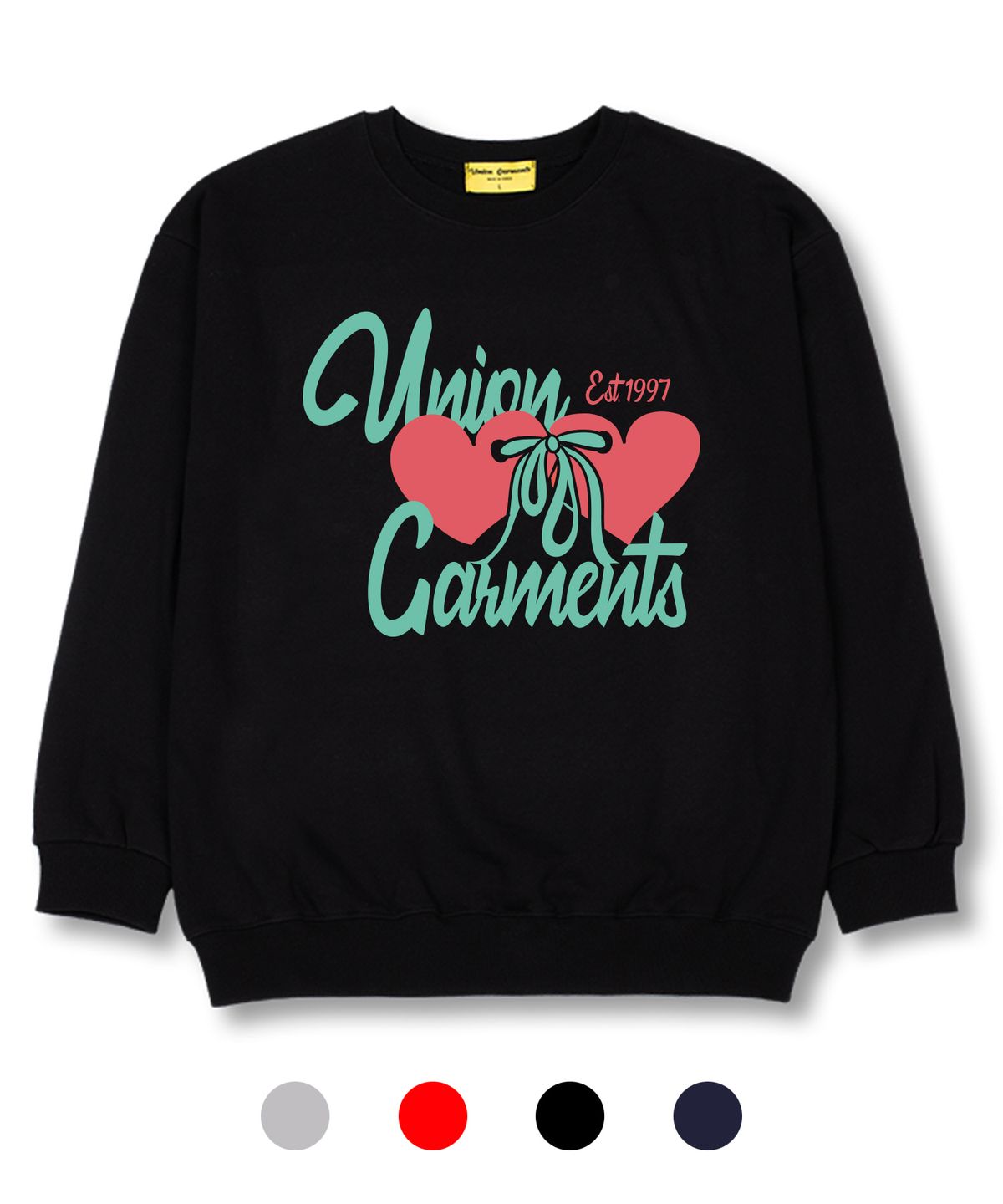 유니온가먼츠(UNION GARMENTS) 리본하트 쭈리 오버핏 맨투맨 티셔츠