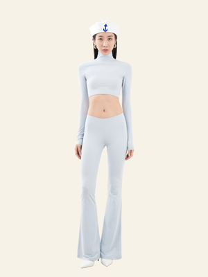 하이넥 크롭 탑 (실버 블루)