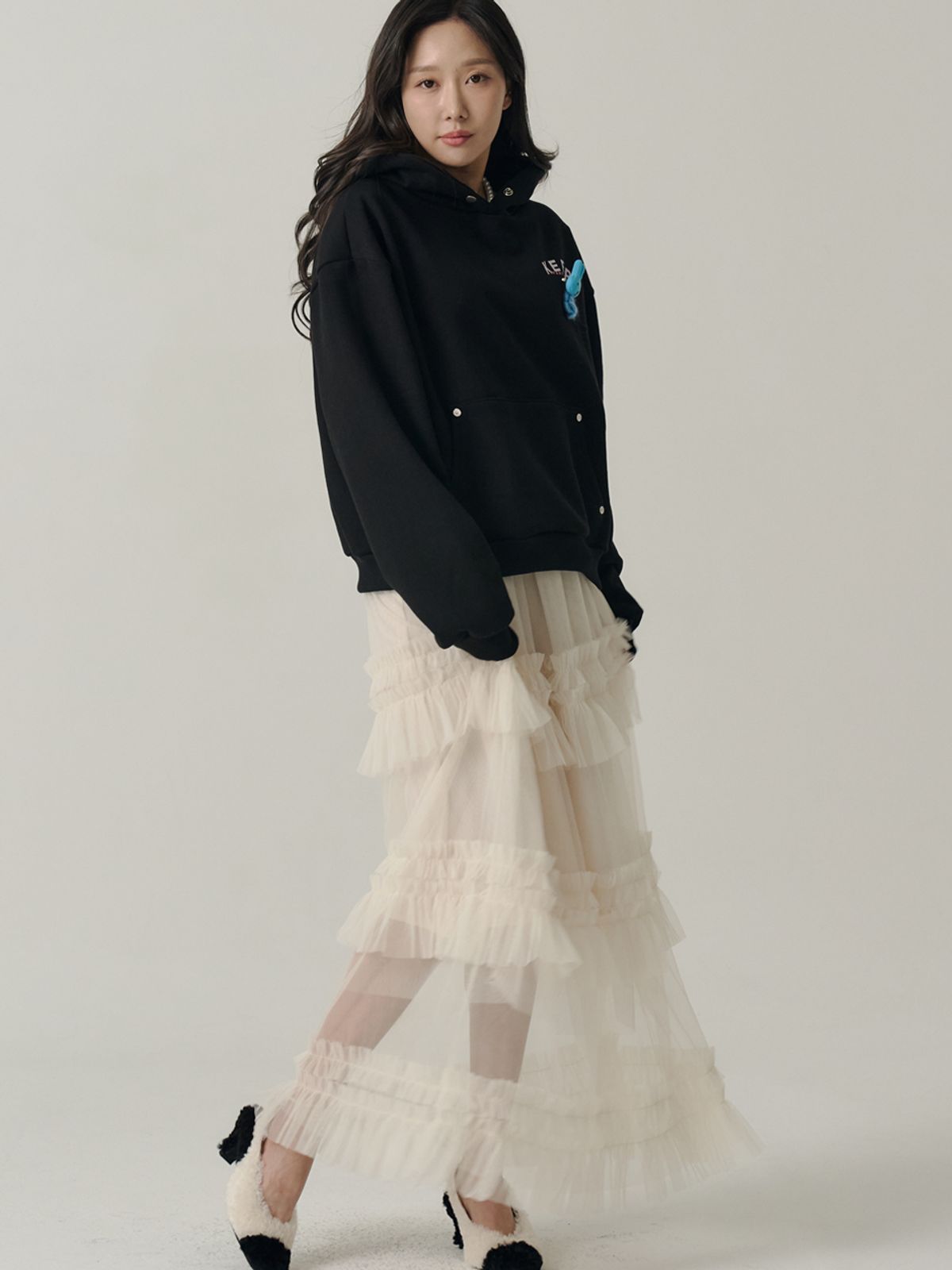 쏘리, 투 머치 러브(SORRY, TOO MUCH LOVE) Petricia Layered Sha Frill Long Skirt_Cream