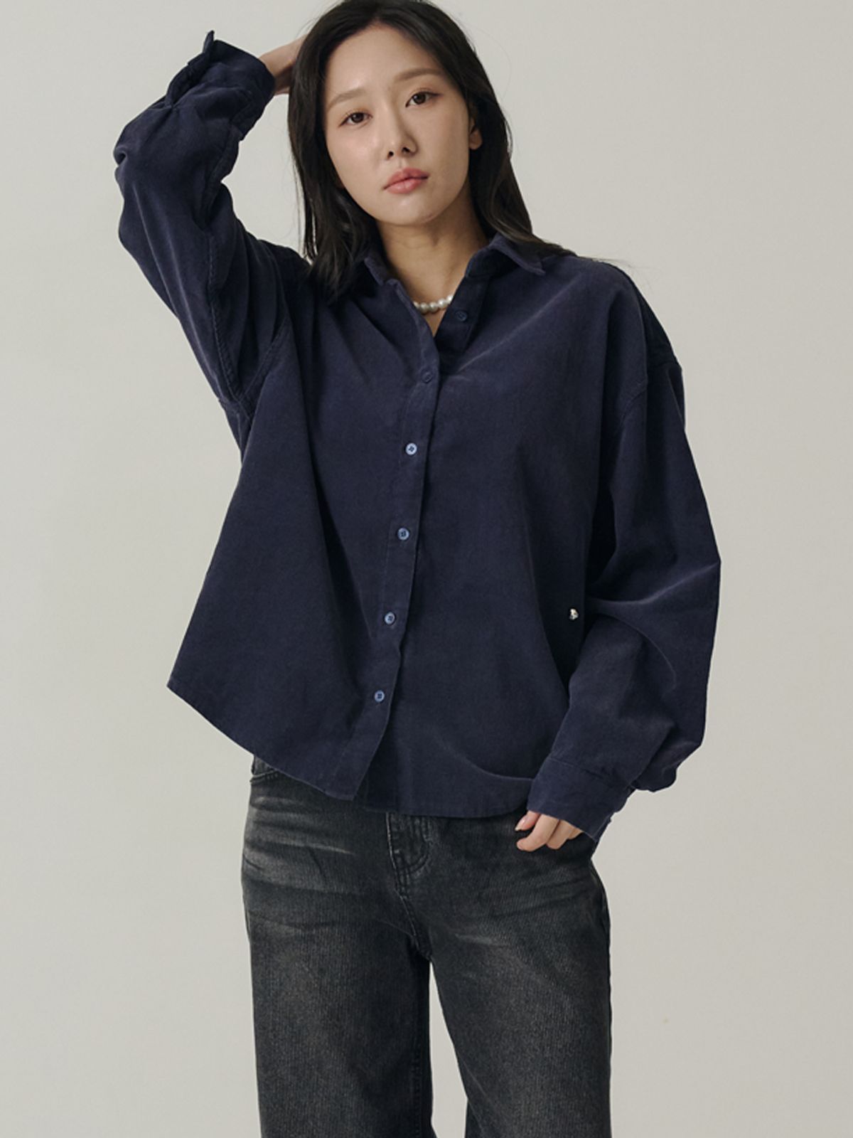 쏘리, 투 머치 러브(SORRY, TOO MUCH LOVE) Monkey Lady Workwear Corduroy Shirts_Navy