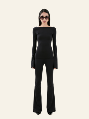 저지 부츠컷 팬츠 (블랙)