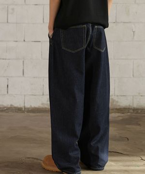 핀턱 벌룬핏 와이드 데님팬츠 (Dark Blue)