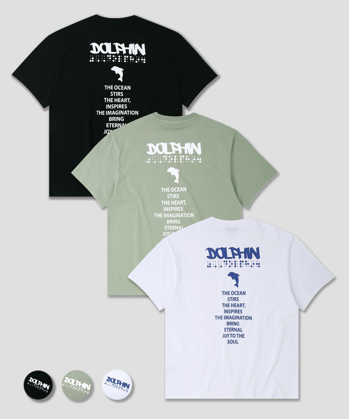 돌핀웨이브어패럴(DOLPHIN WAVE APPAREL) 돌핀 핑거 리딩 그래픽 반팔티셔츠 3COLOR