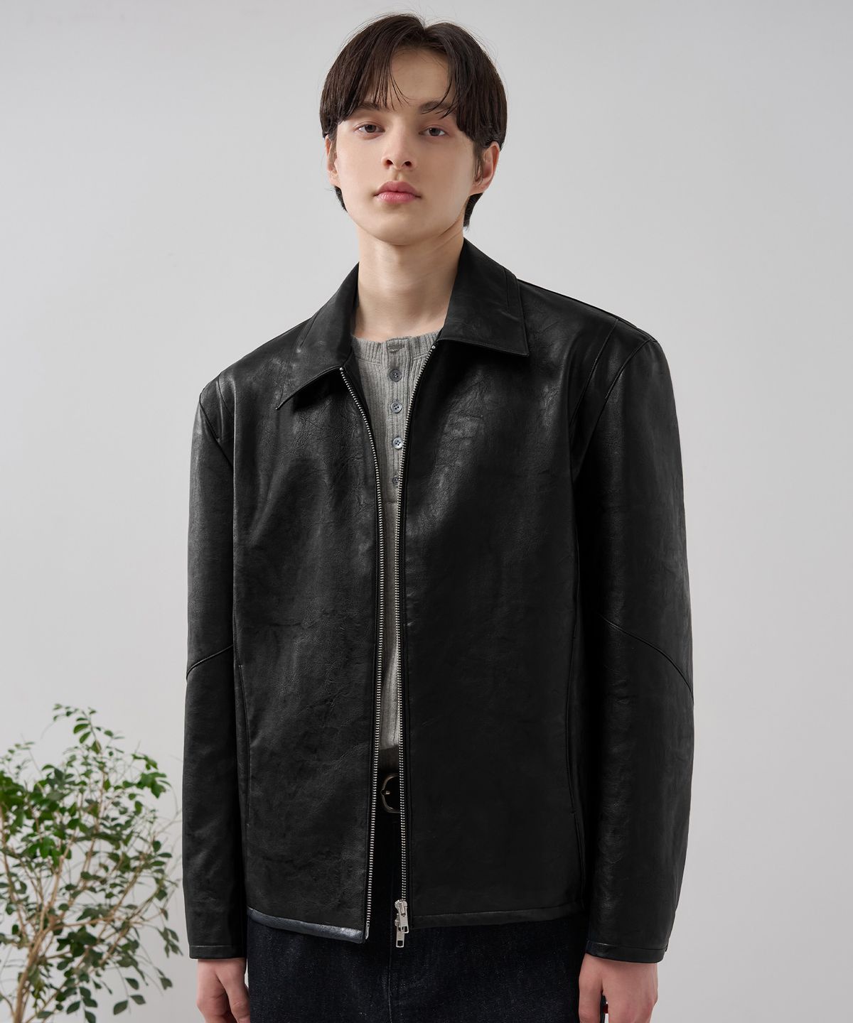 드로우핏(DRAW FIT) 리파인드 라인 레더 자켓 [BLACK]