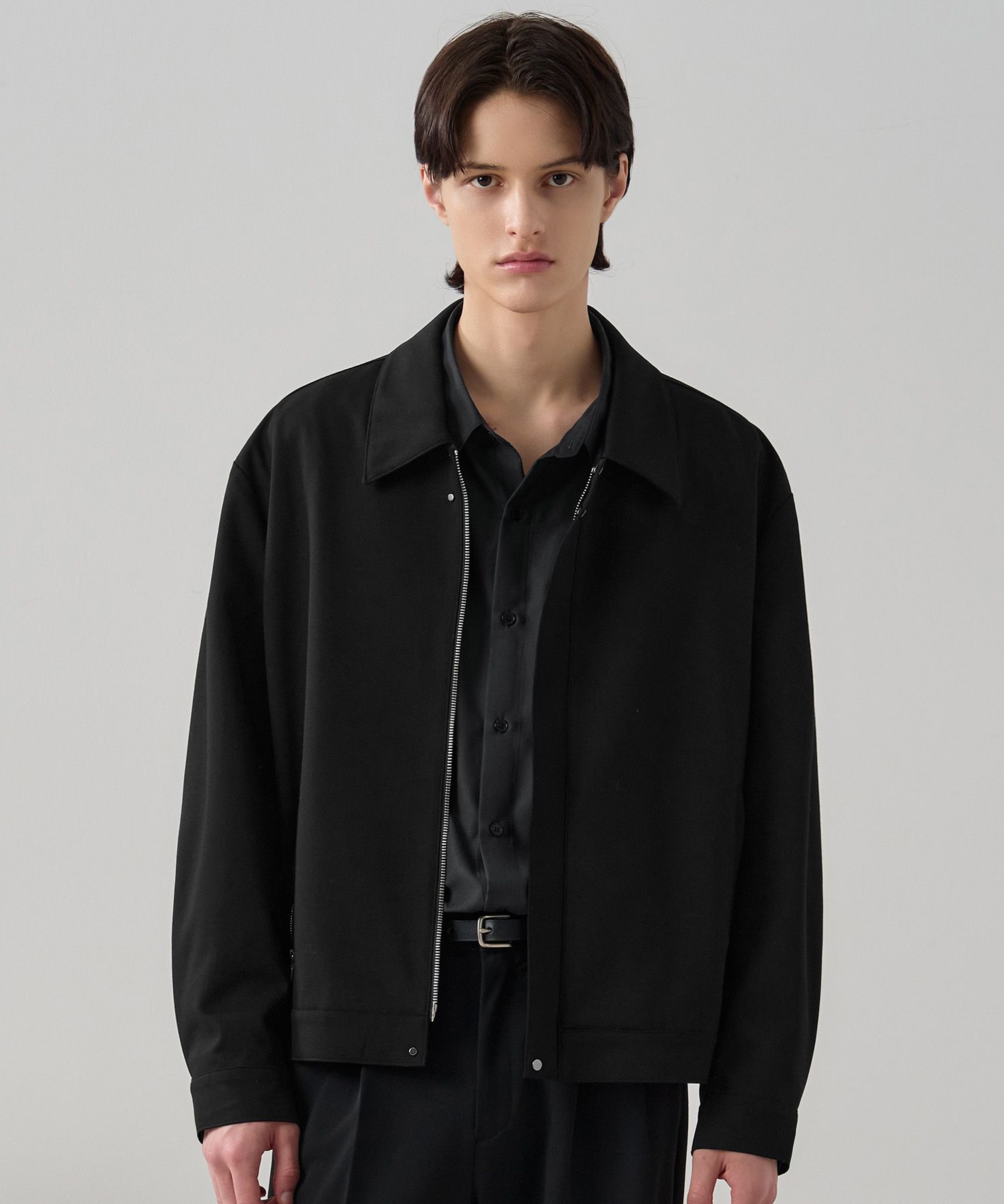 MUSINSA公式 | DRAW FIT Dove Wool Crop Minimal Blouson Jacket [BLACK]