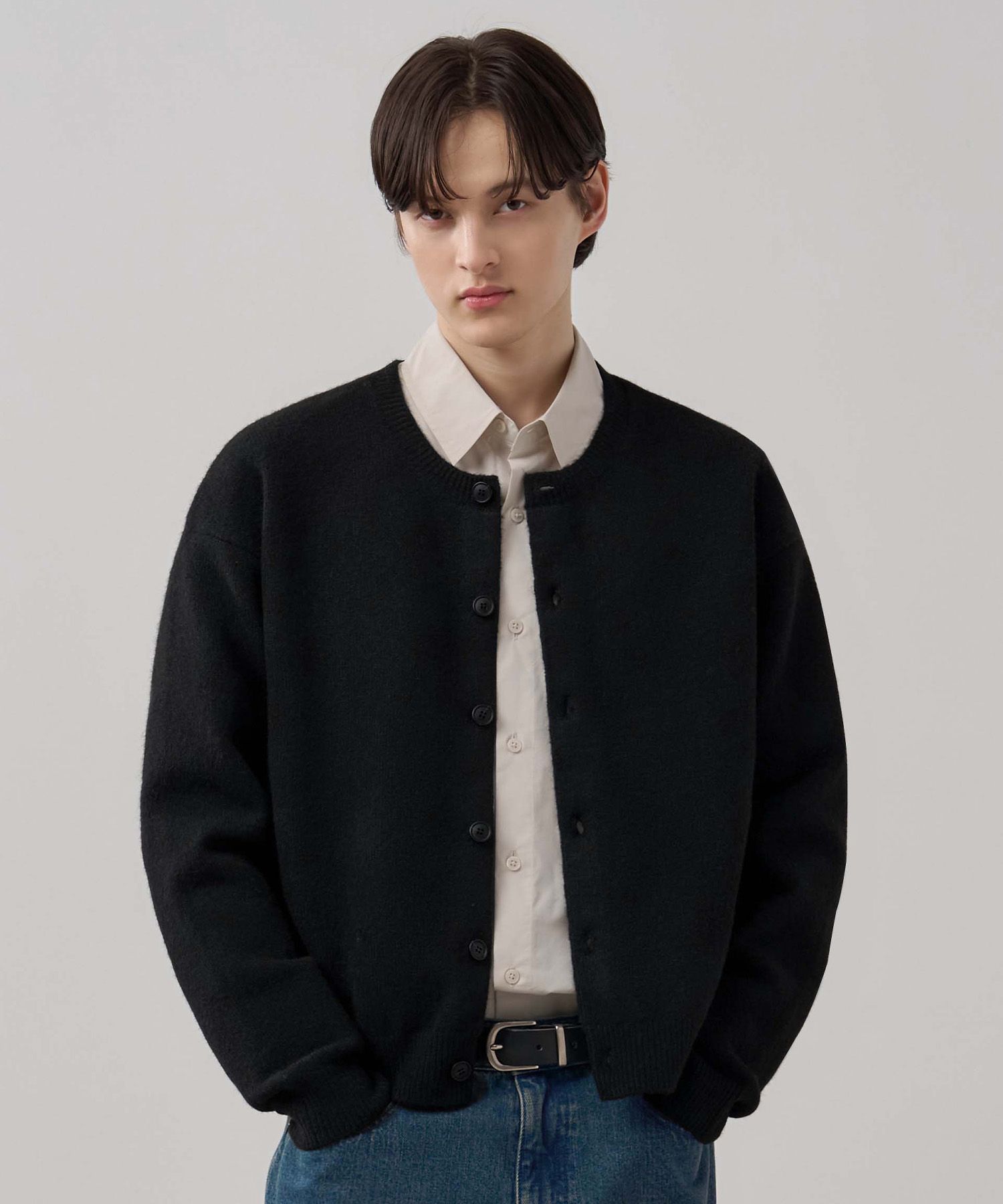 MUSINSA | DRAW FIT Urban Wool Crop Knit Cardigan [BLACK]