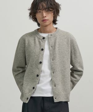 미니멀 버튼 라운드넥 크롭 가디건 (GREY)