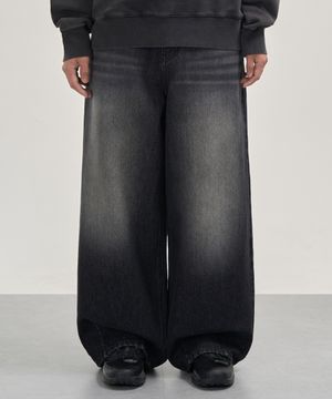 워시드 와이드 벌룬핏 데님 팬츠 (WASHED BLACK)