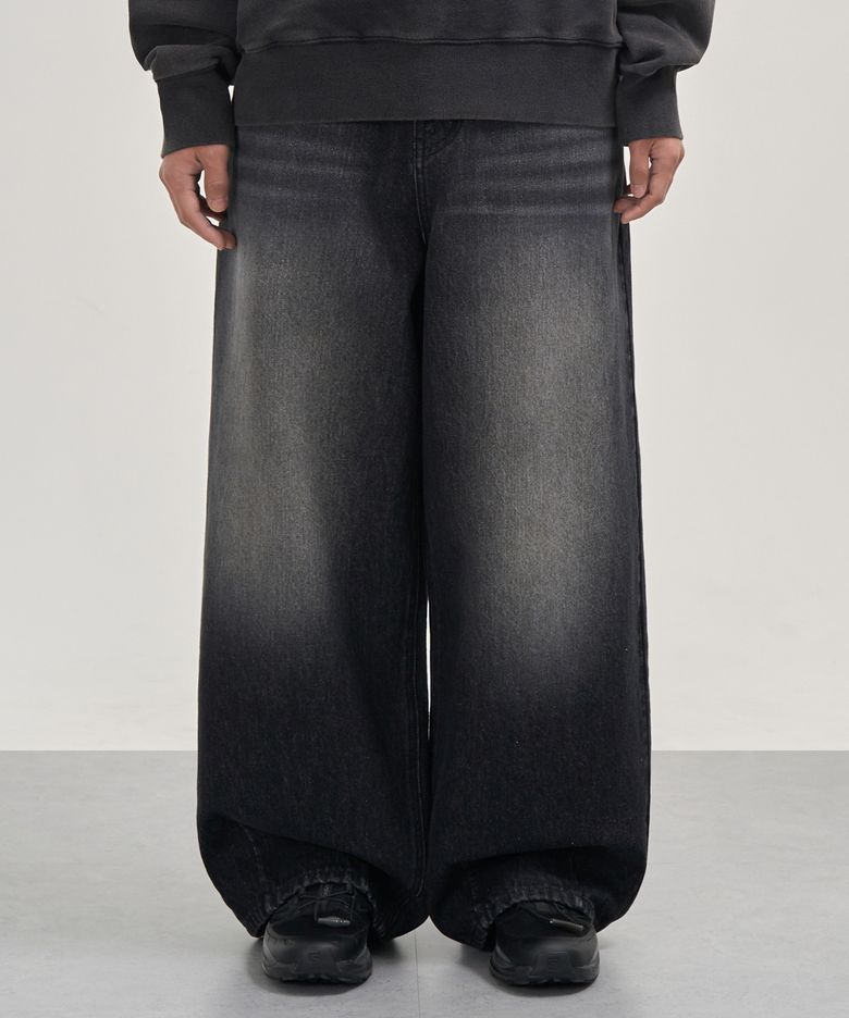 워시드 와이드 벌룬핏 데님 팬츠 (WASHED BLACK)