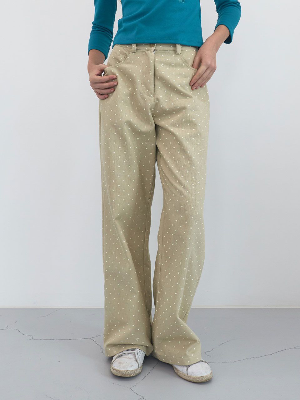 MUSINSA公式 | ENZO BLUES Dot Cotton Wide Pants (Beige)