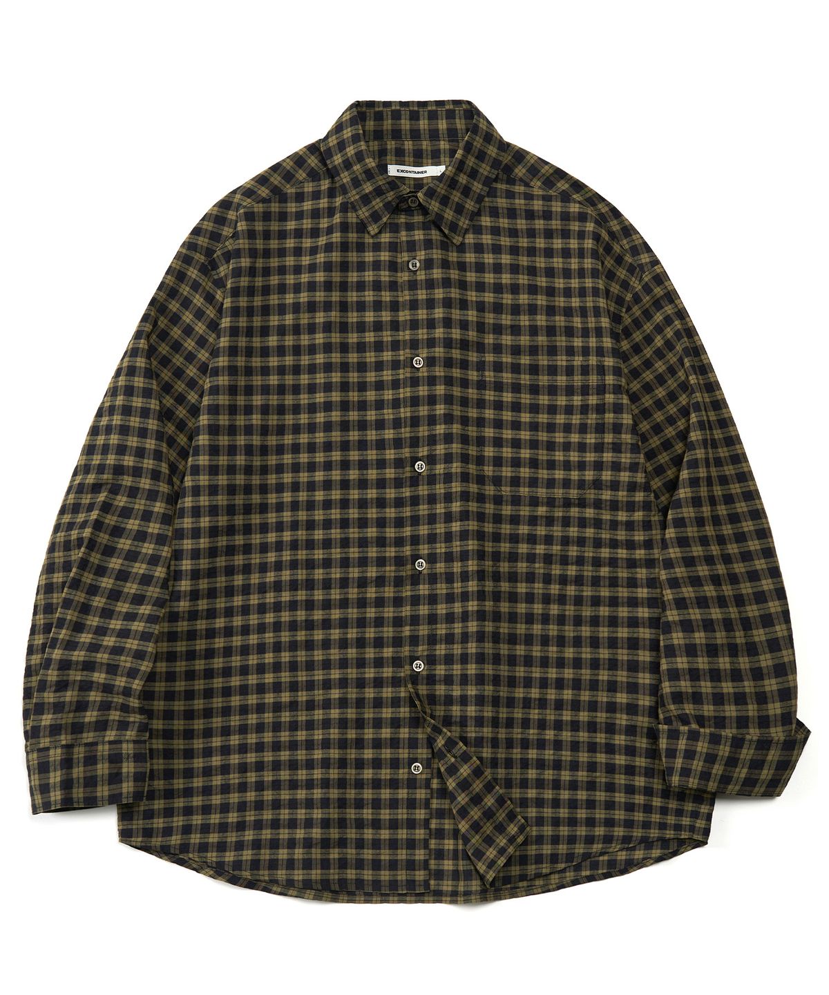엑스컨테이너(EXCONTAINER) 모던 스모크 체크 셔츠 (SAGE KHAKI)