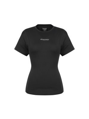 프레시벤트 여성 슬림핏 절개 반팔티셔츠 (BLACK)