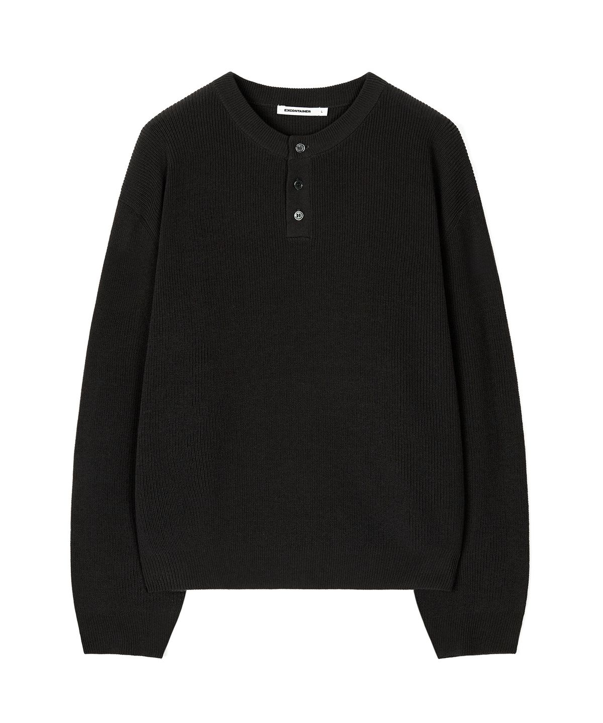 엑스컨테이너(EXCONTAINER) 리브드 라운드 헨리넥 니트 (BLACK)