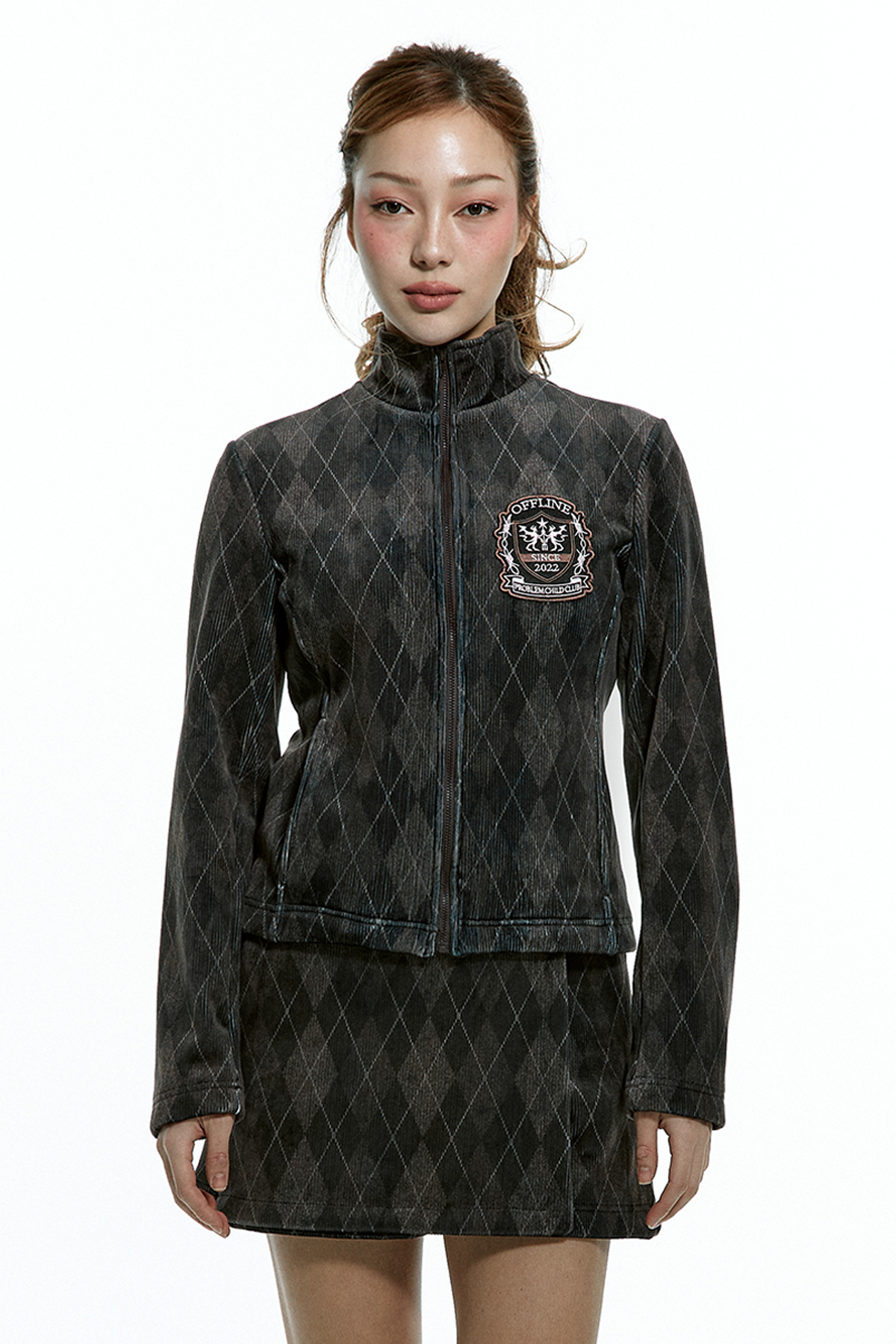 오프라인(OFFLINE) DIRTY ARGYLE ZIP-UP JACKET (BROWN)