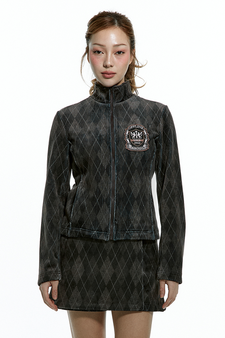 DIRTY ARGYLE ZIP-UP JACKET (BROWN)