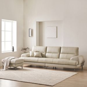 베이번 천연 통가죽 4인용 소파(스툴포함)