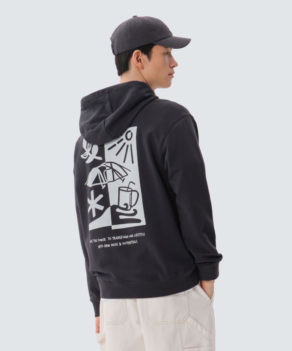 스노우피크 어패럴(SNOWPEAK APPAREL) 리버스 그래픽 후드 티셔츠 (S25SUFHD50) Dark Charcoal
