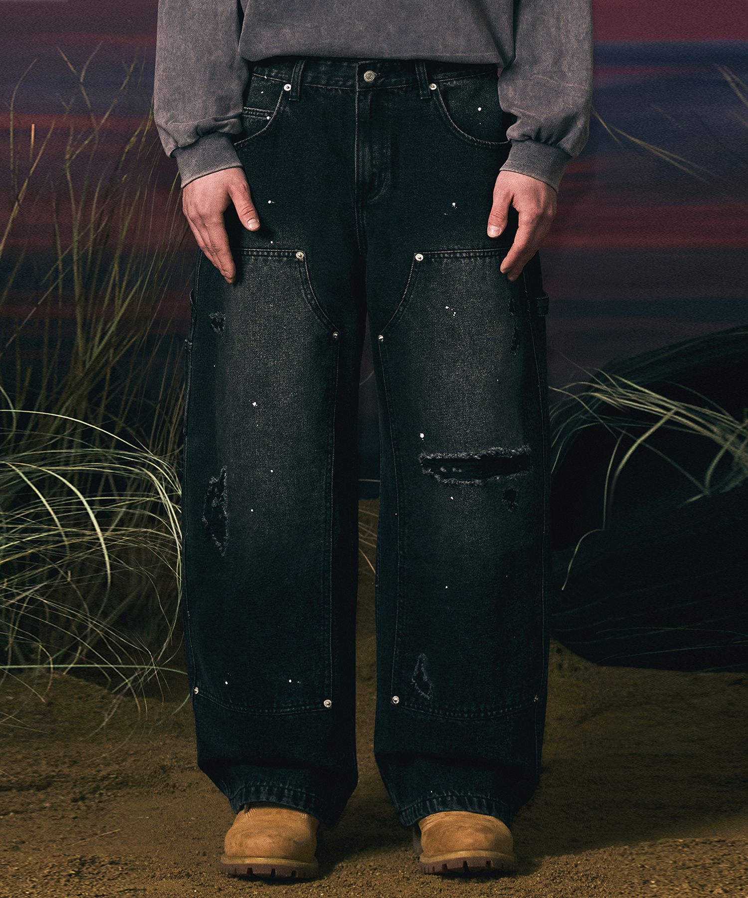 MUSINSA | ANOLORCODE Painting Carpenter Denim Pants (Black Denim)