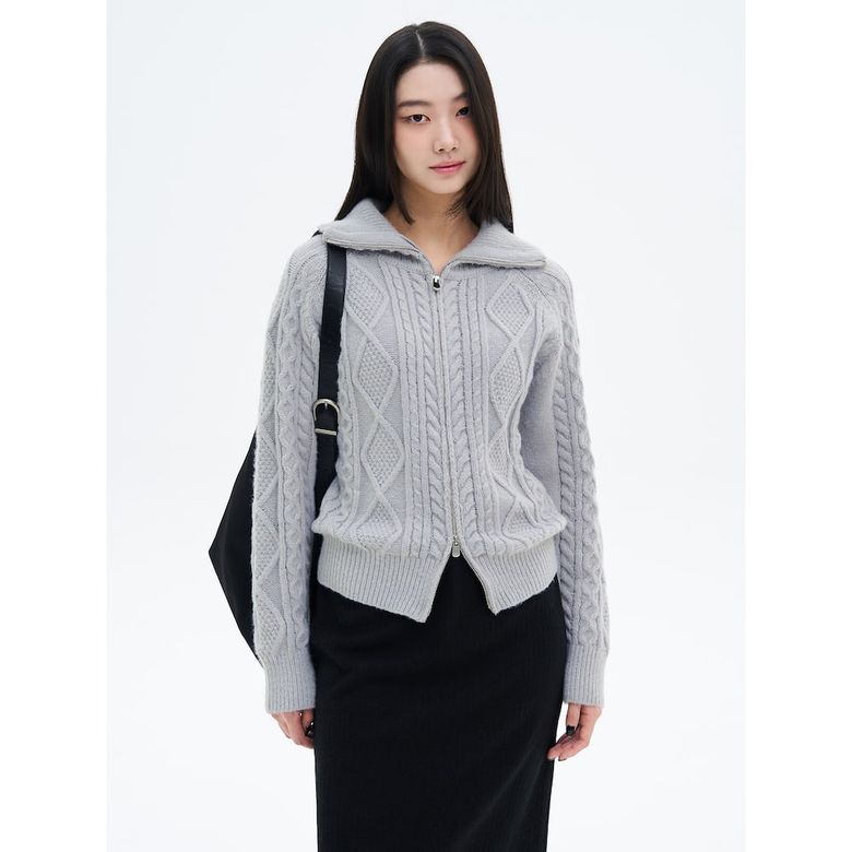 케이블 집업 카디건  그레이