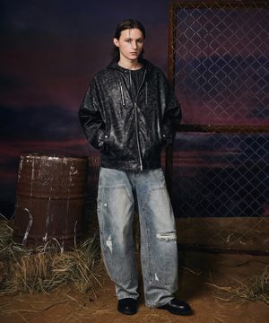 빈티지 레더 후드자켓 (블랙)