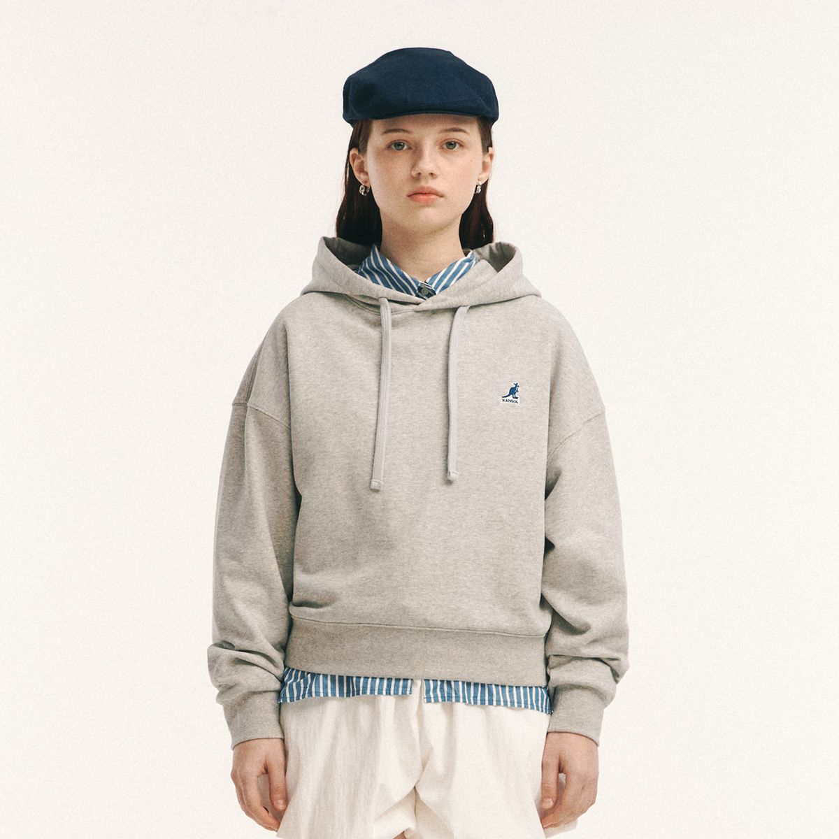 캉골(KANGOL) 우먼스 클래식 로고 후디 5158 멜란지그레이