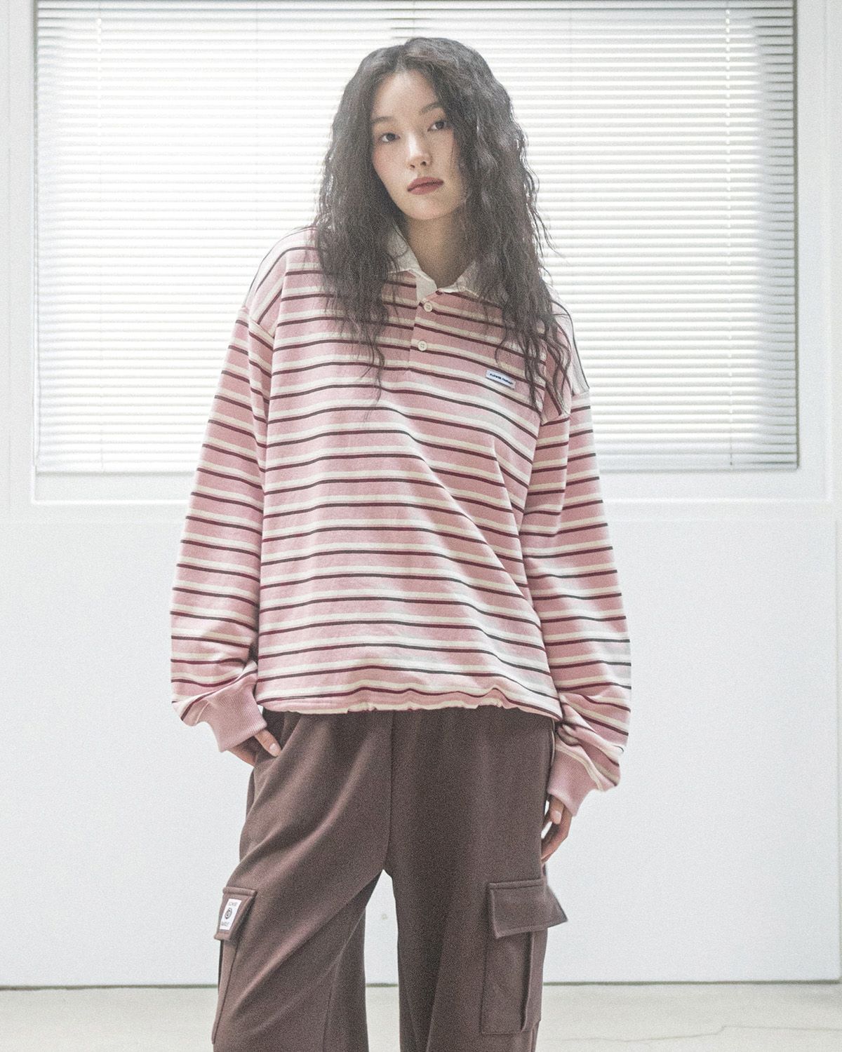 해비즘(HAVISM) FF STRIPE RUGBY SWEATSHIRT(PINK)
