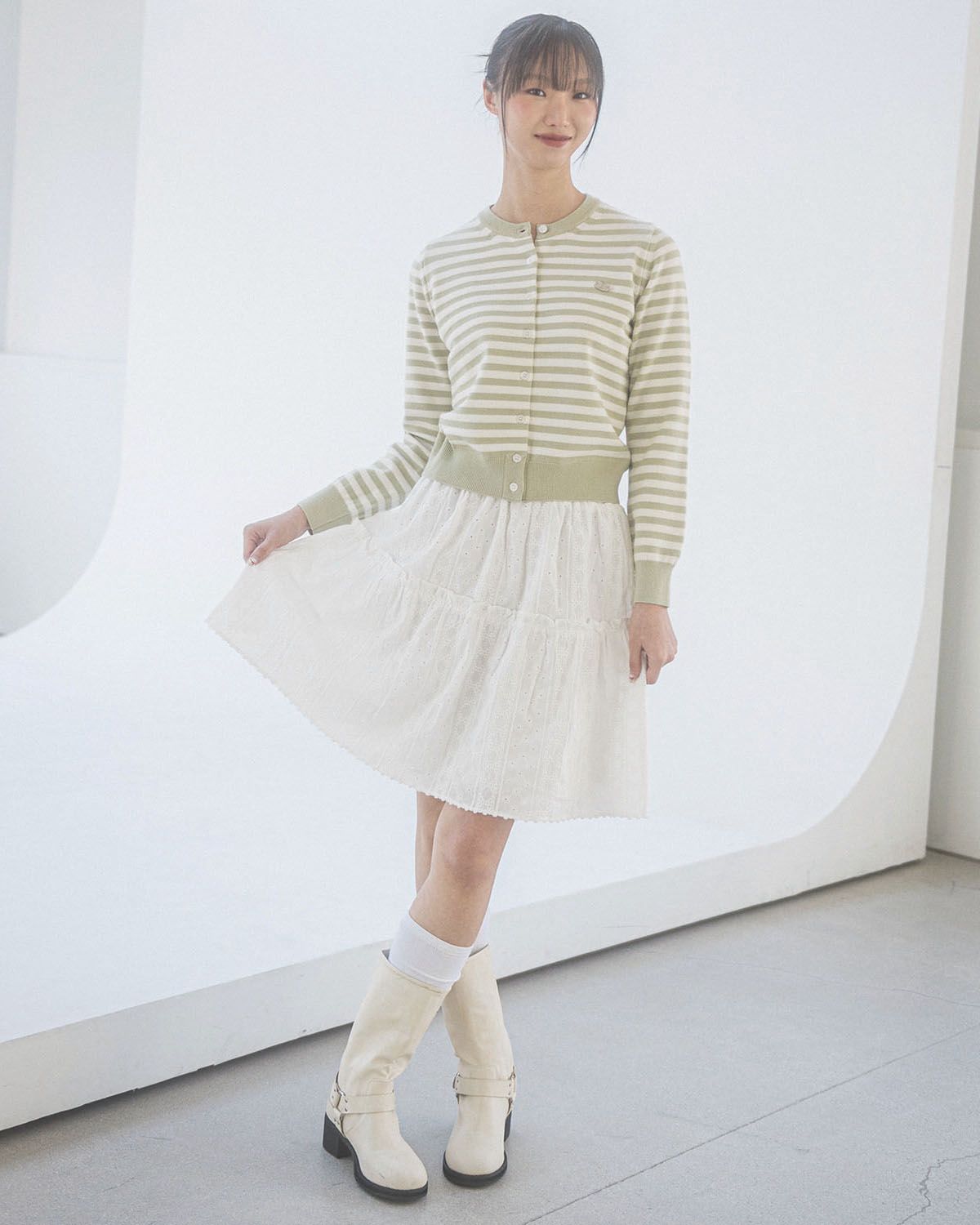 해비즘(HAVISM) ROSE STRIPE CARDIGAN(LIGHT GREEN)