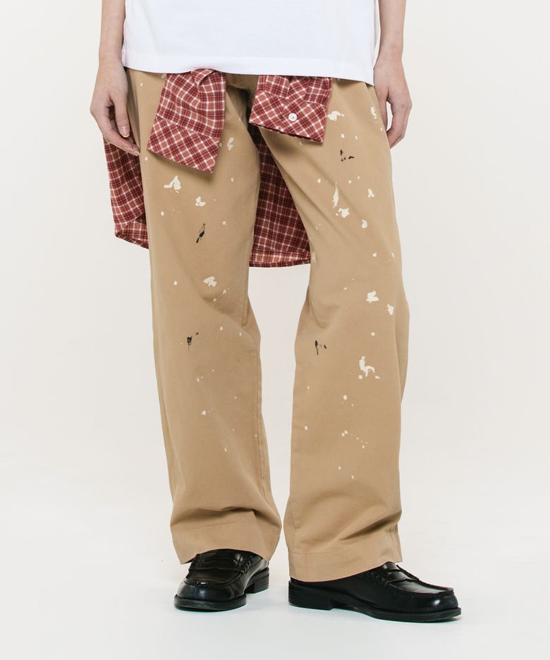 SPLATER PAINTED BANDING CHINO PANTS-BEIGE