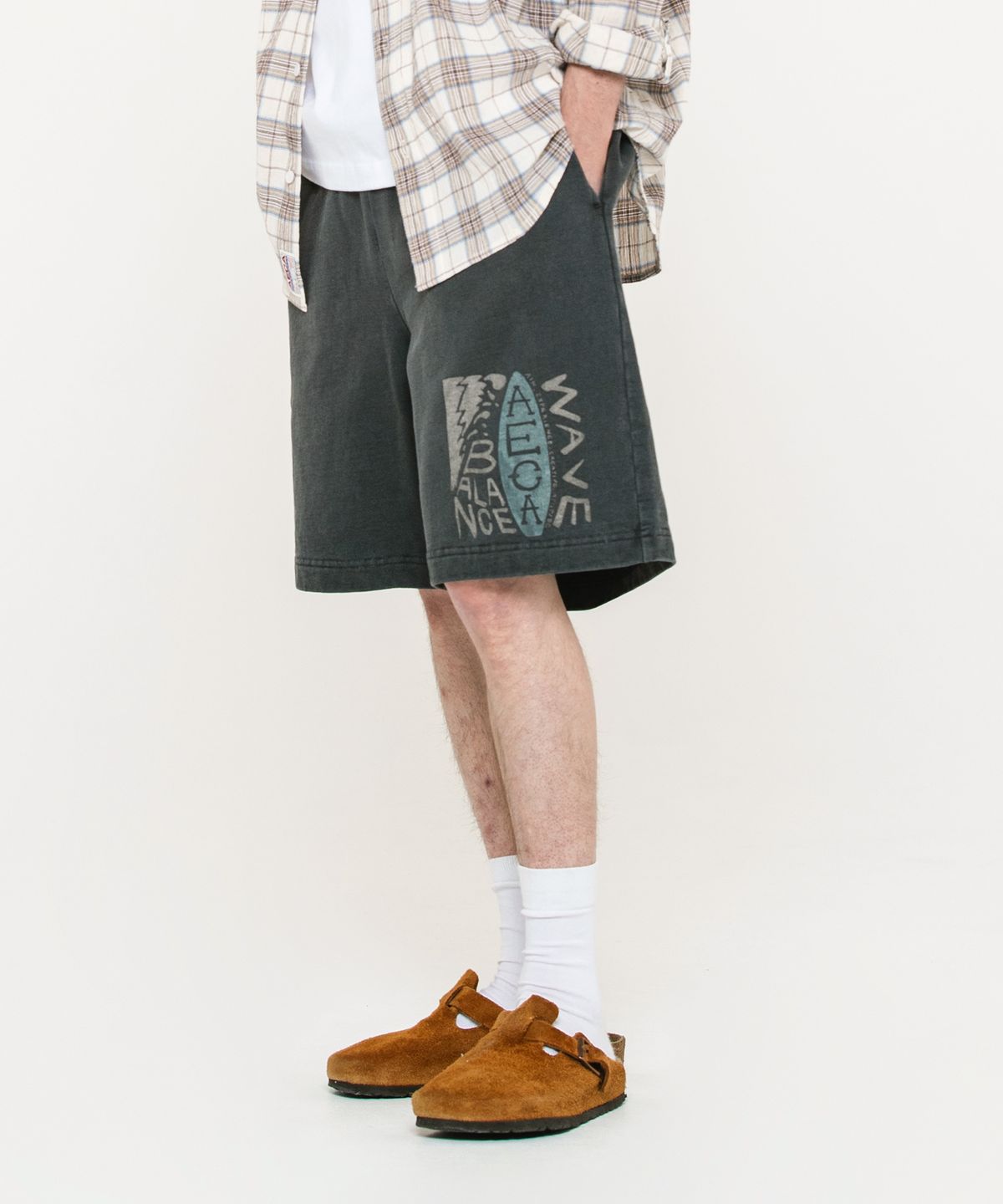 에이카화이트(AECA) BALANCE WAVE SWEAT SHORTS-WASHED CHARCOAL