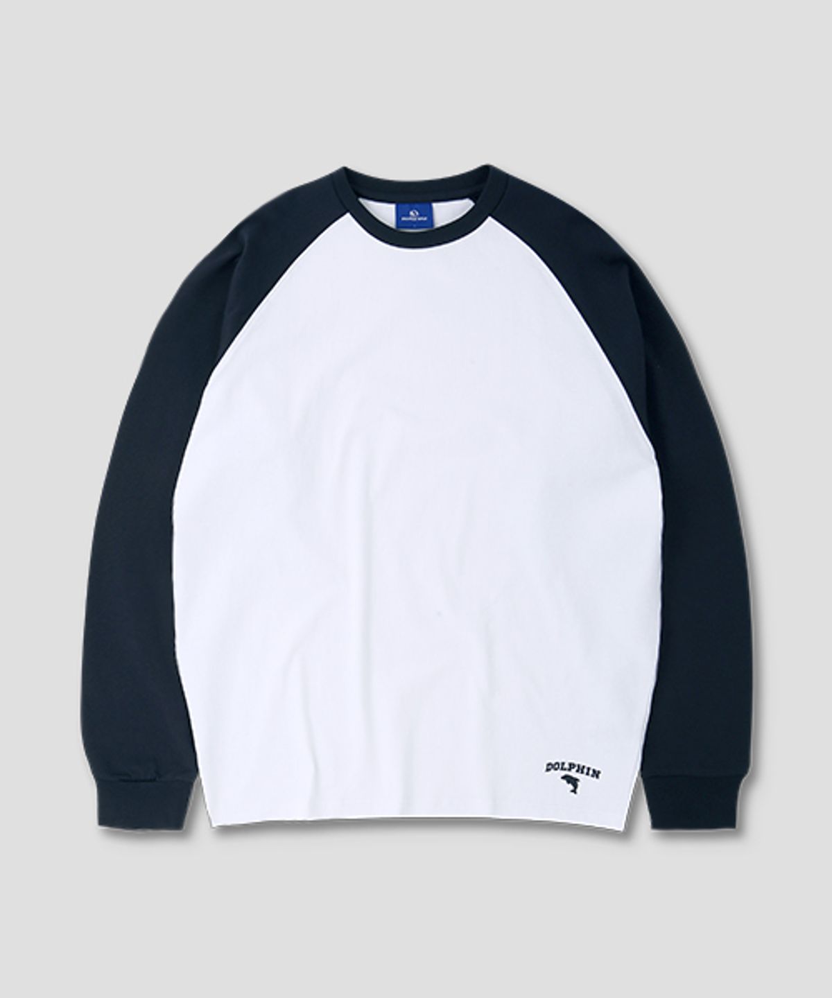 돌핀웨이브어패럴(DOLPHIN WAVE APPAREL) 돌핀 실리콘프린트 라글란 긴팔티셔츠 네이비