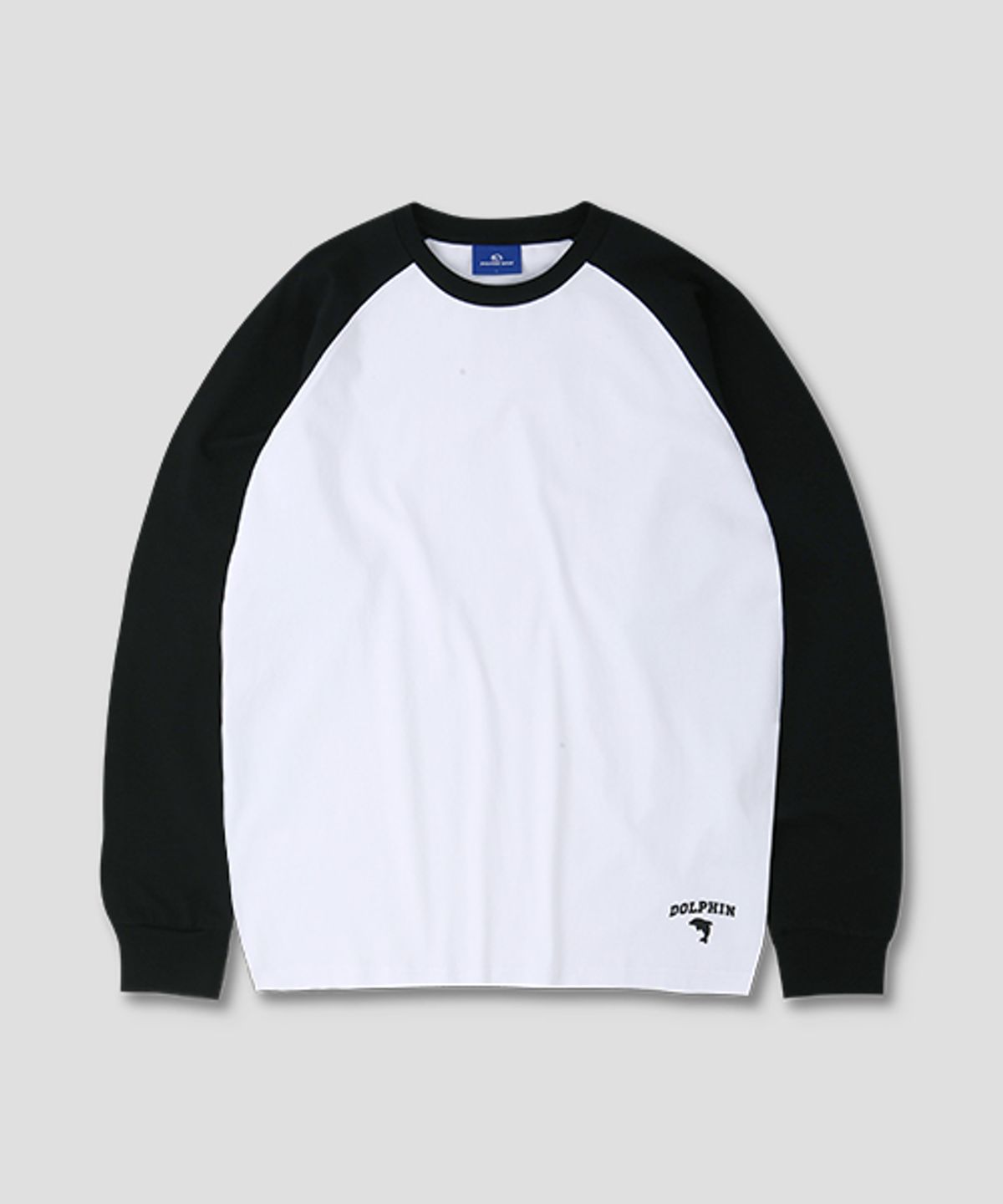 돌핀웨이브어패럴(DOLPHIN WAVE APPAREL) 돌핀 실리콘프린트 라글란 긴팔티셔츠 블랙