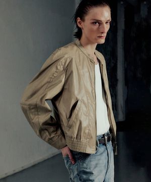 글레이즈드 코튼 바이커 자켓 베이지