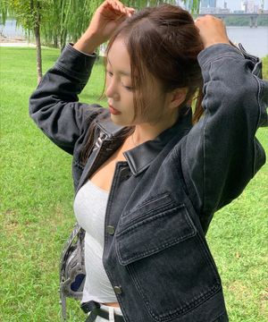 [W]레더 카라 데님 워크 자켓