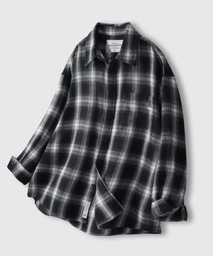 오버핏 플란넬 포켓 체크 셔츠 [블랙]