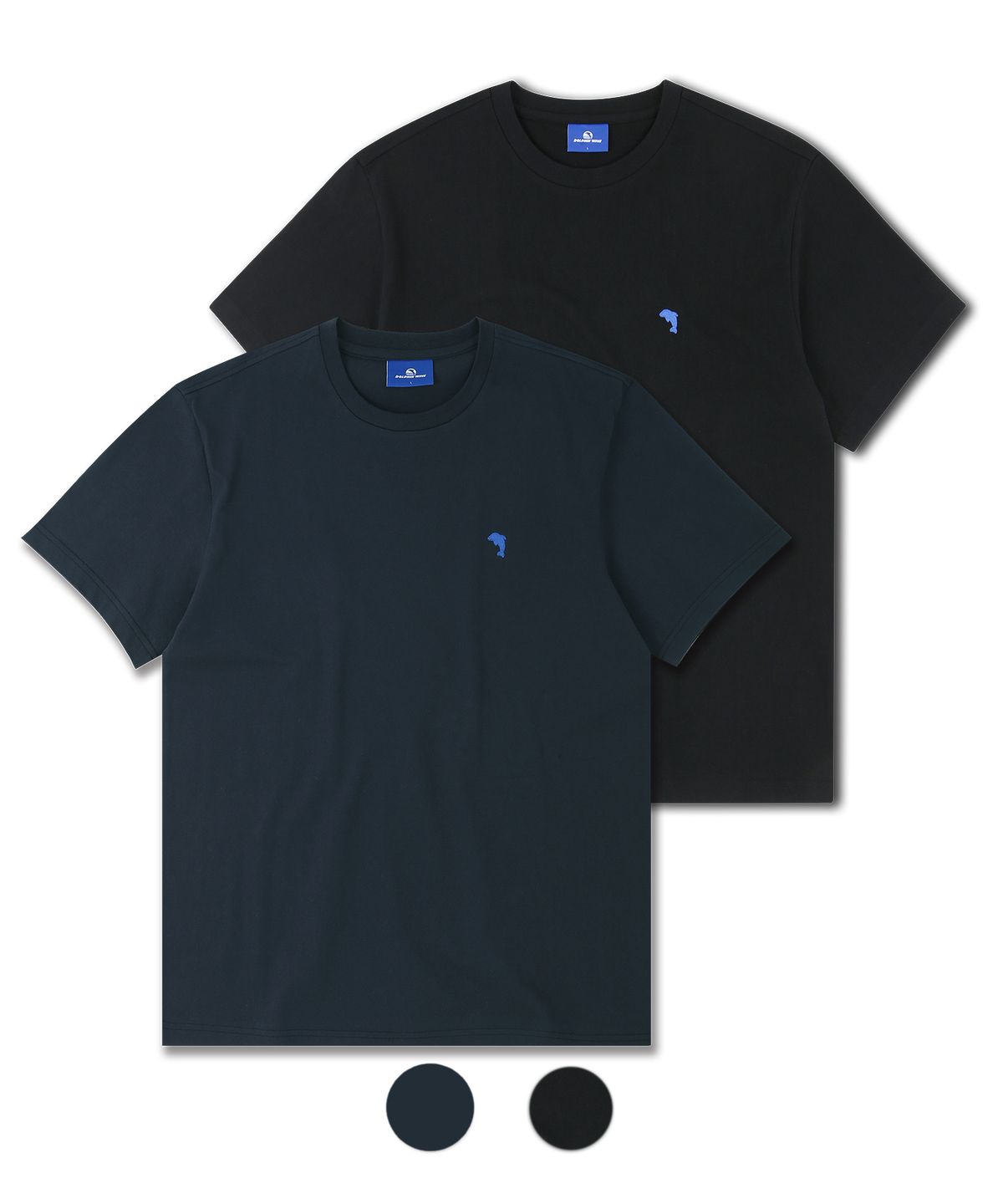 돌핀웨이브어패럴(DOLPHIN WAVE APPAREL) [2팩] 돌핀 미니 체인자수 16수 반팔티셔츠 네이비&블랙