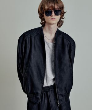 카발리 울 스트라이프 자켓 다크네이비