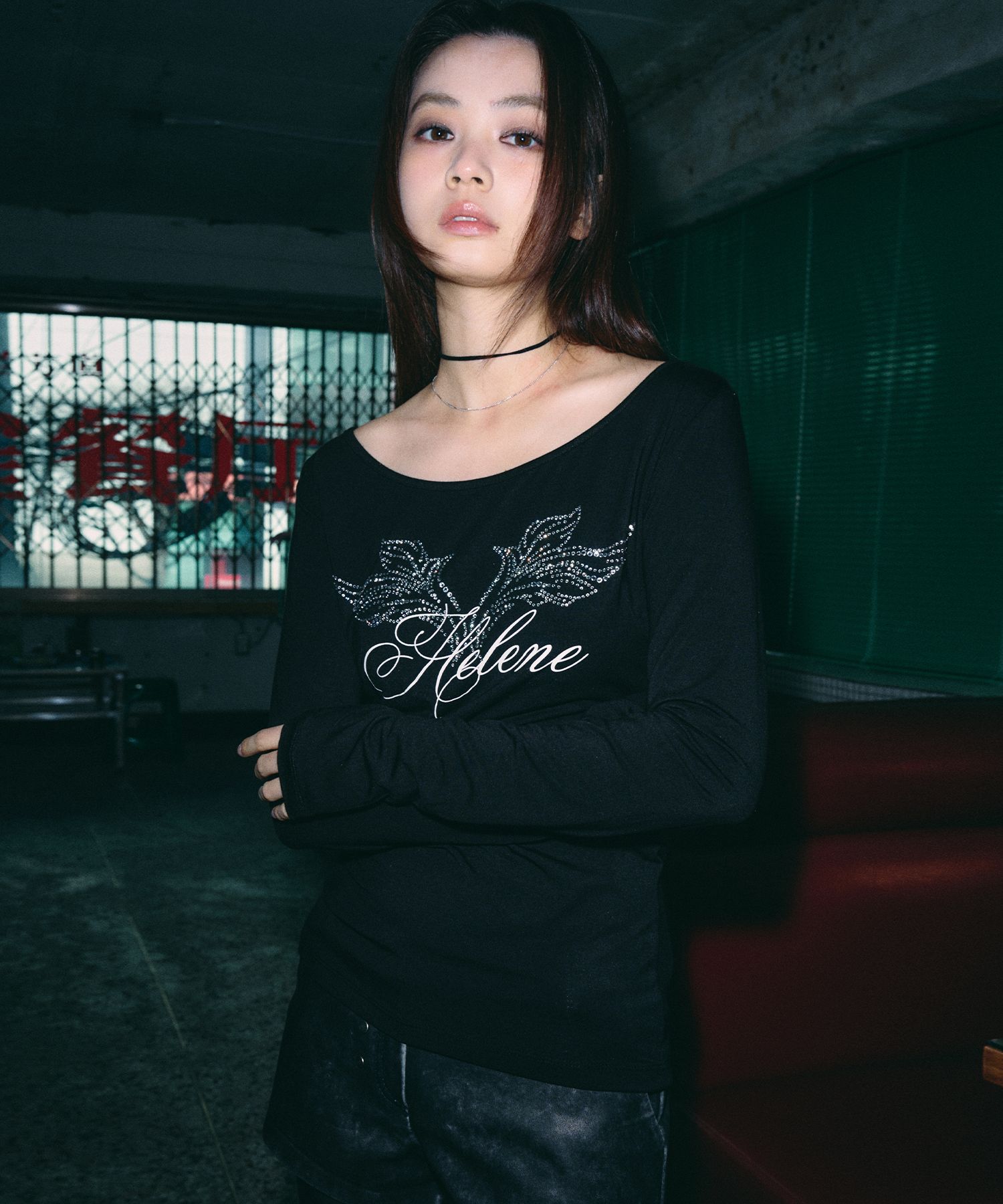 MUSINSA | HELENE PARIS Angel Lettering Cubic Long Sleeve [Black]